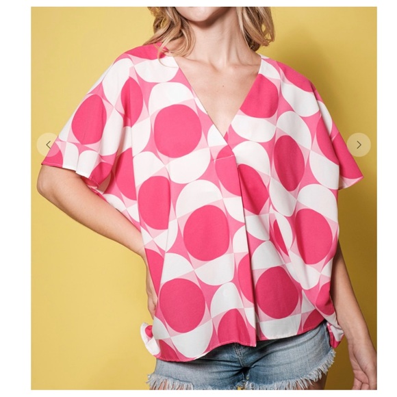 45 Boho Color Block Pattern Tunic Blouse Top - Picture 4 of 5